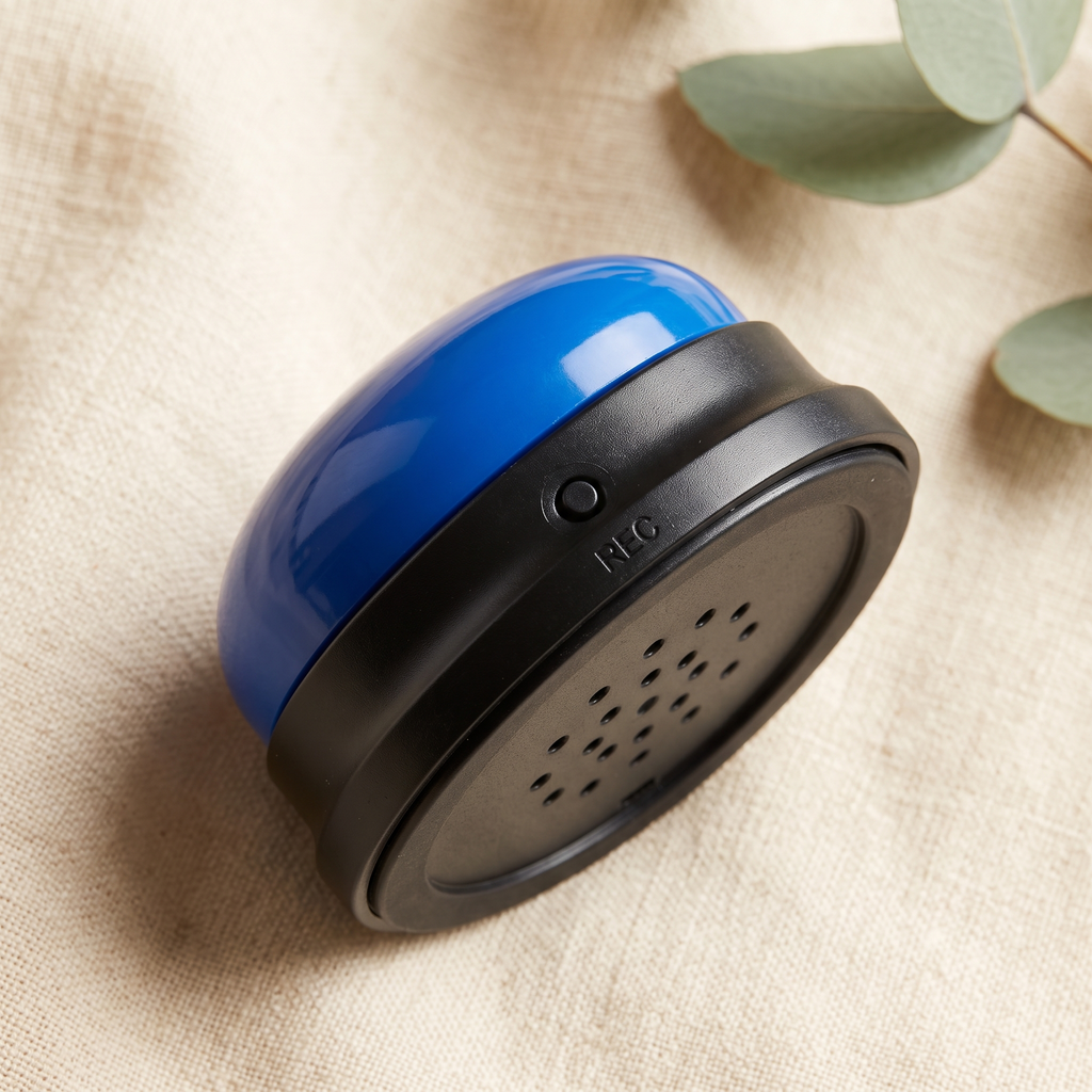 Close-up of Huddlepaw Talk Button showing the REC record button and speaker holes