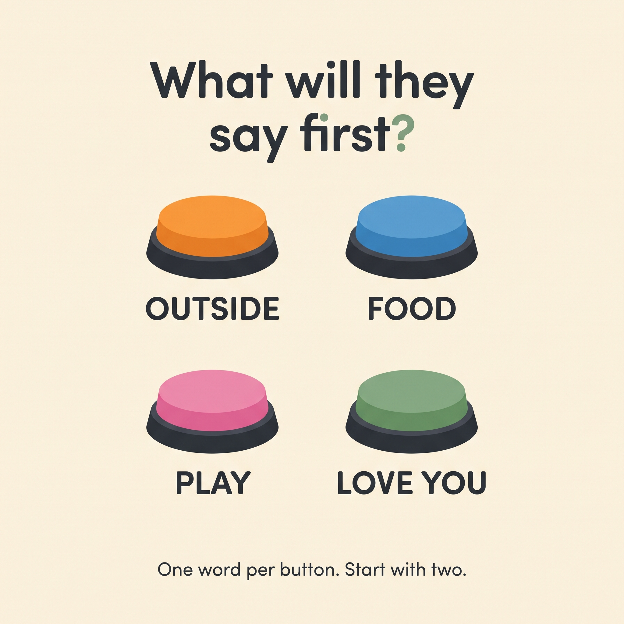 Word ideas for pet talk buttons — outside, food, play, love you
