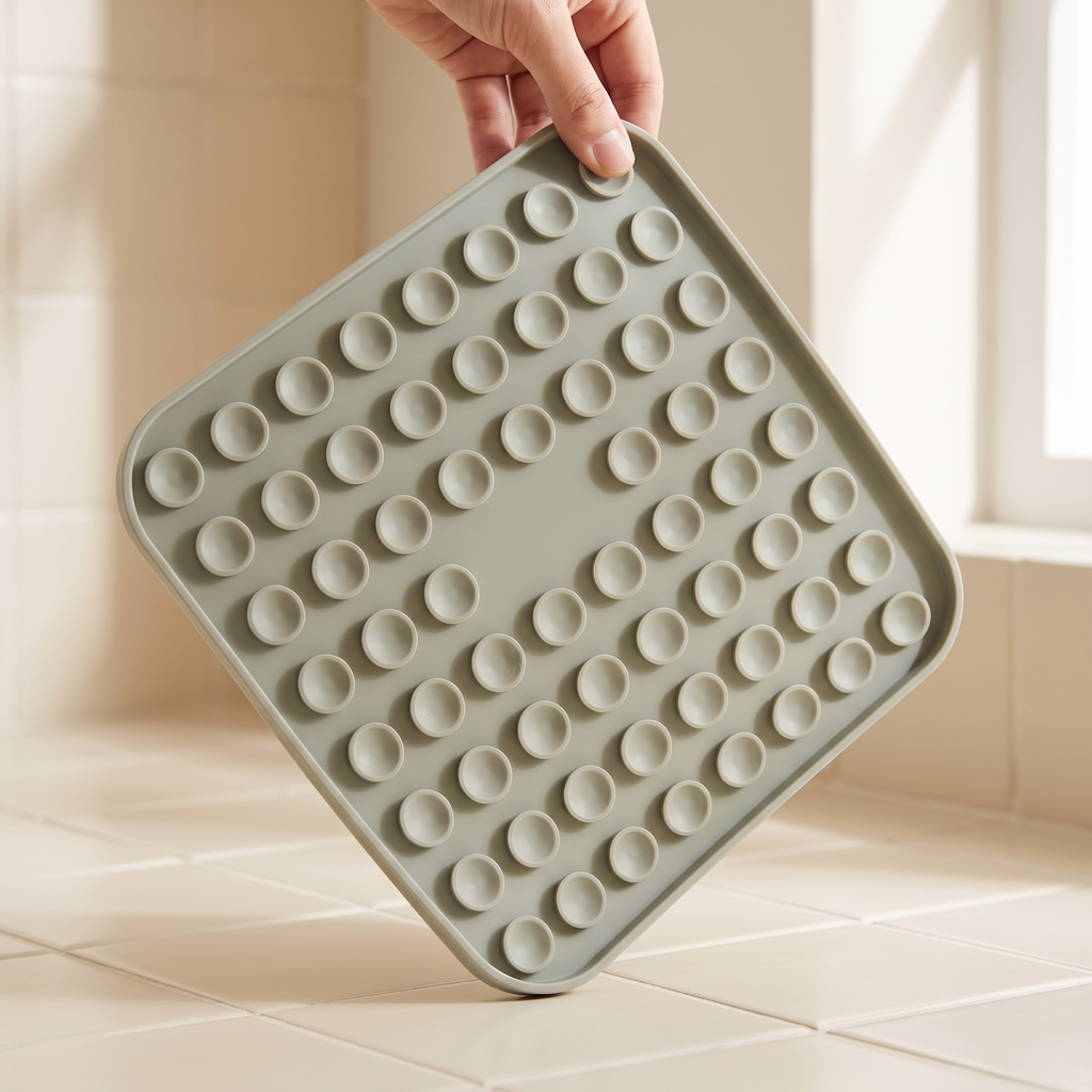 Underside of the Huddlepaw lick mat showing 77 suction cups