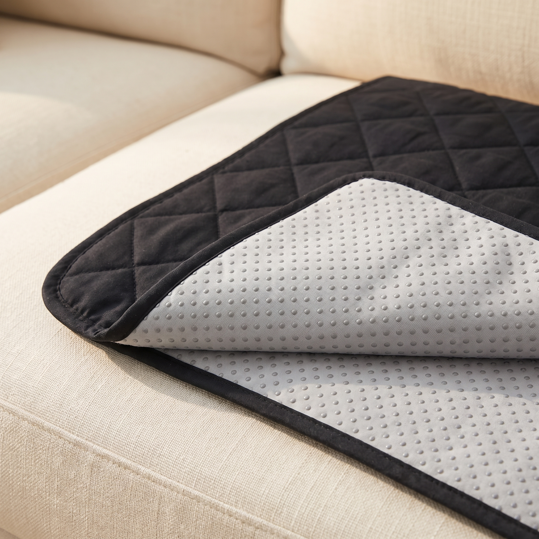 Underside of the couch cover showing silicone non-slip grip dots
