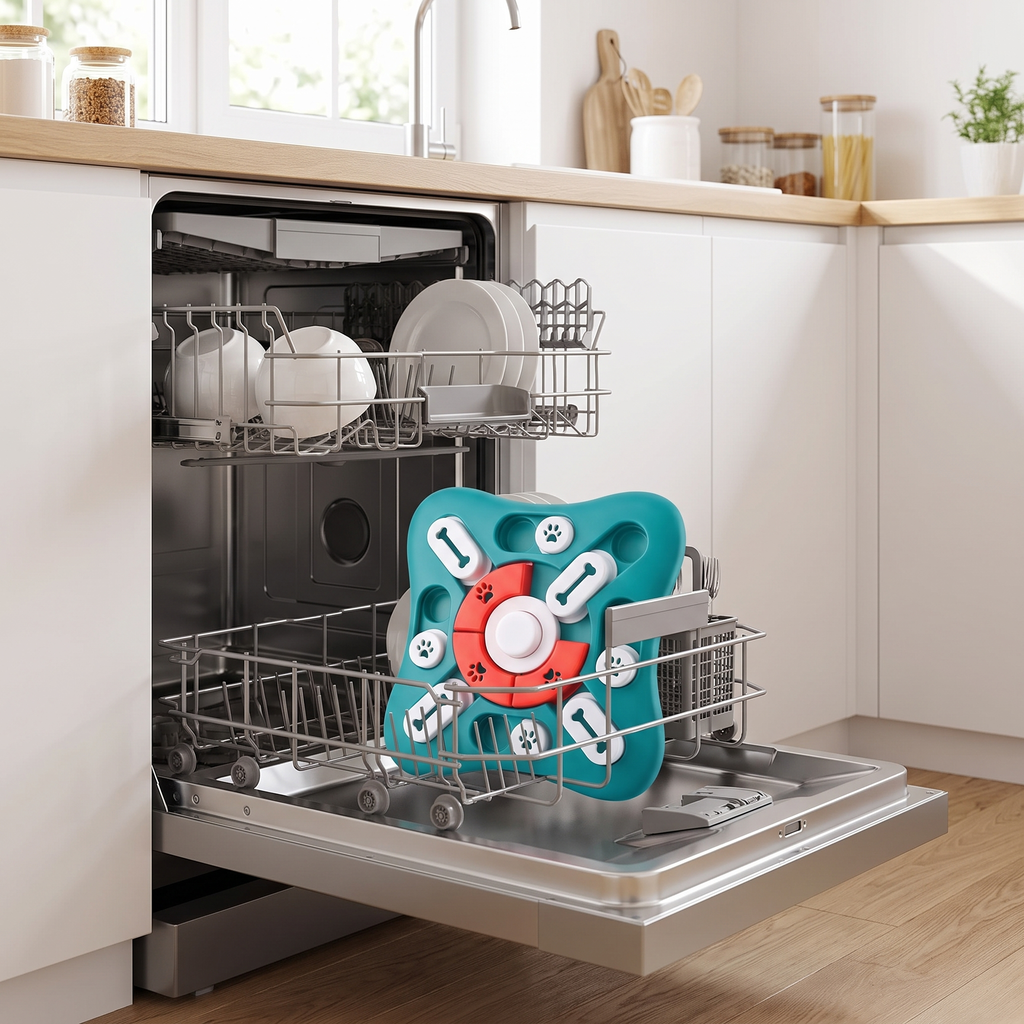 The puzzle board loaded into a dishwasher rack