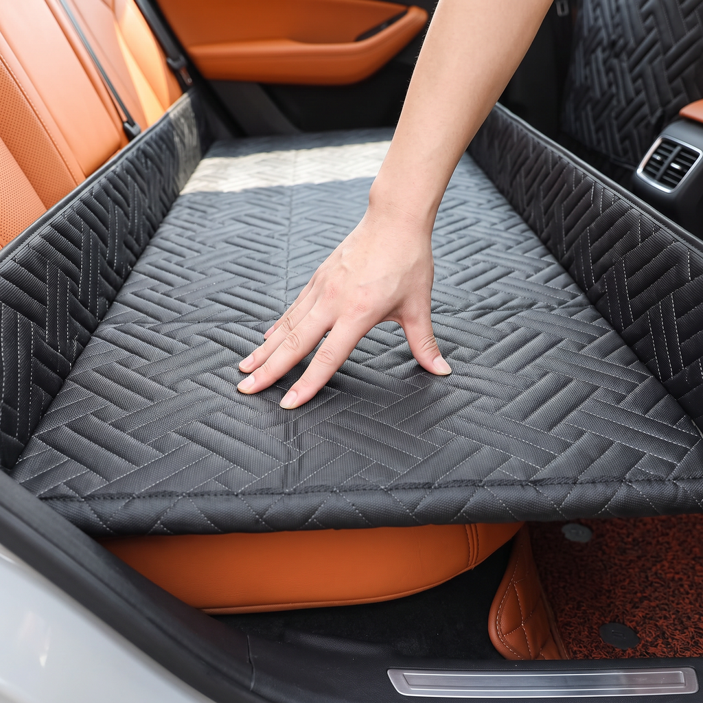 Hand pressing on the platform showing the hard bottom does not sag into the footwell