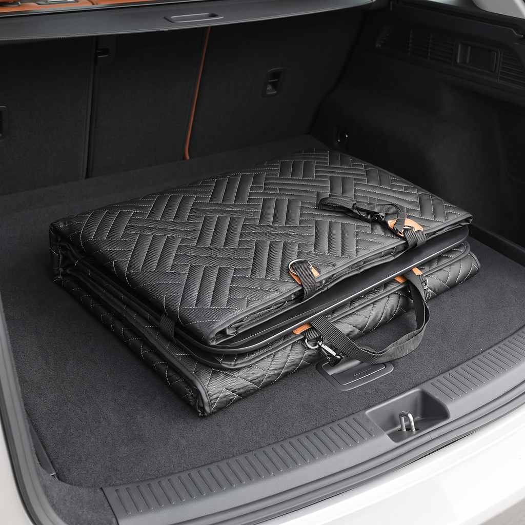 The extender folded flat and stored in a car boot